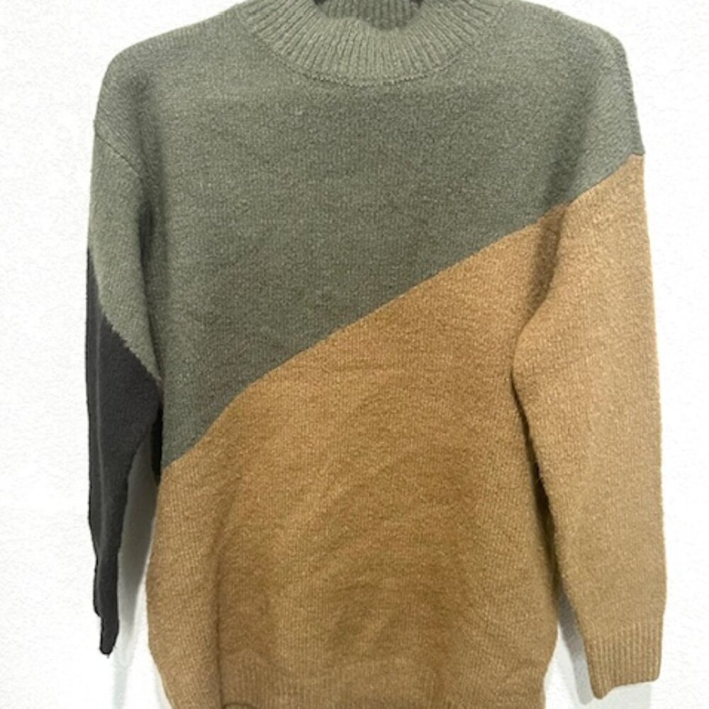 RDI Womens Sweater Long Sleeve Diagonal Color Blocked Brown Green Size XS/TP/XP - Picture 8 of 10